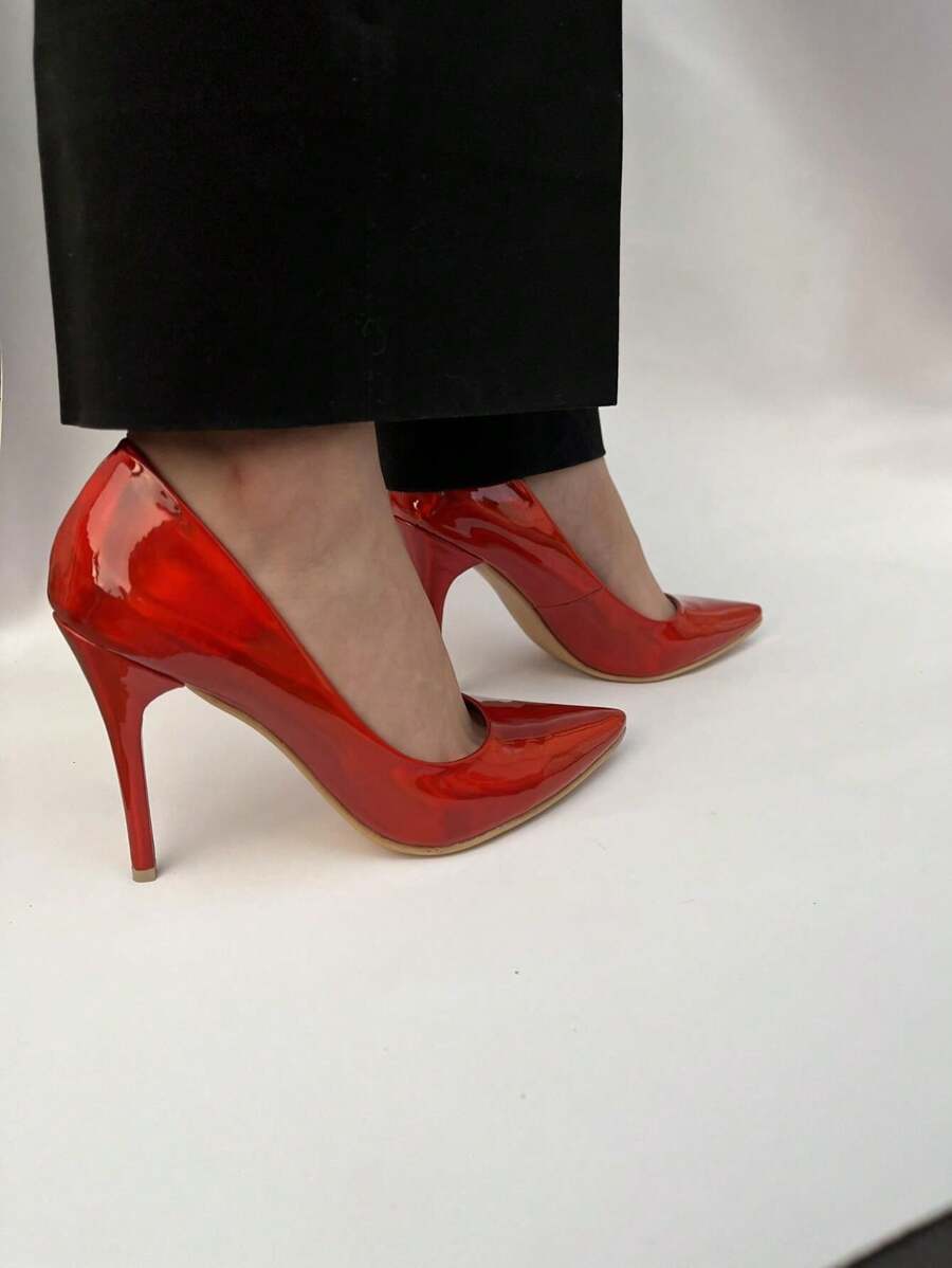 STILETTOS ZAPATILLAS DE TACON HIGH HEELS MUJER ZAPATOS - Rojo - Ver 1