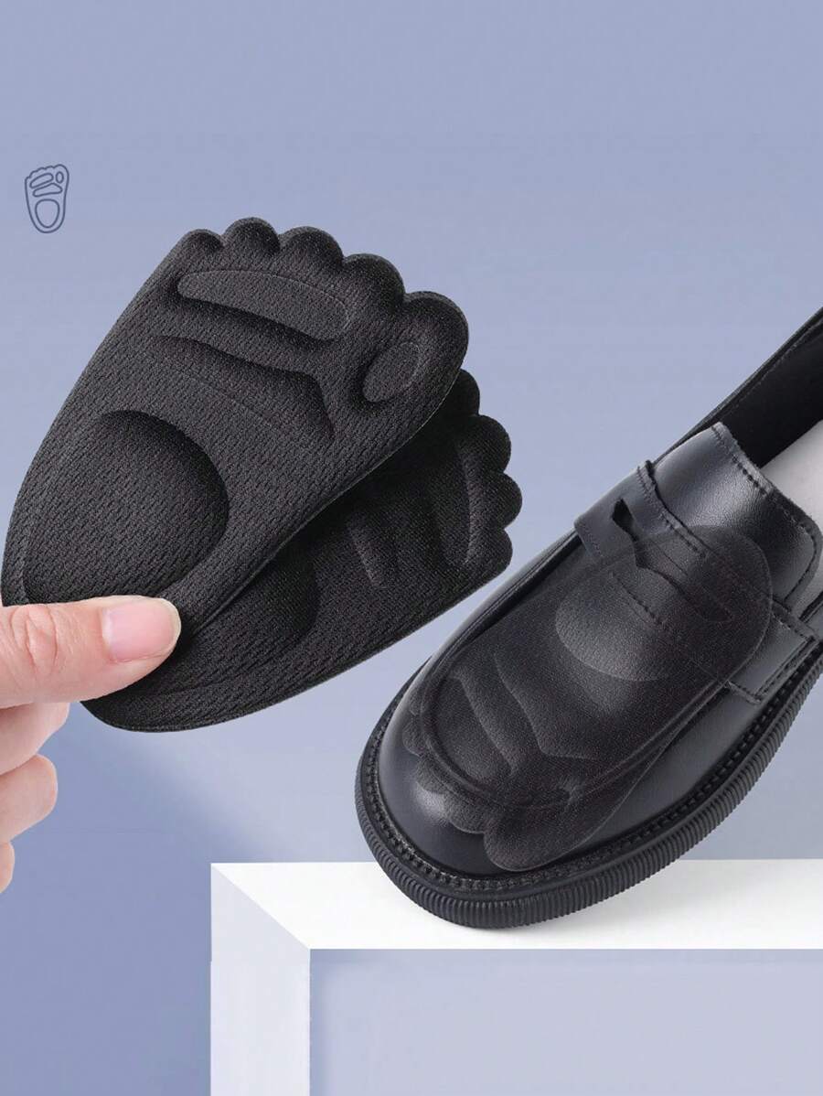 1雙女性防滑鞋墊,附帶4d前腳掌墊,海綿緩衝,舒適的足部保健,腳趾按摩 - 黑色 - 查看 1