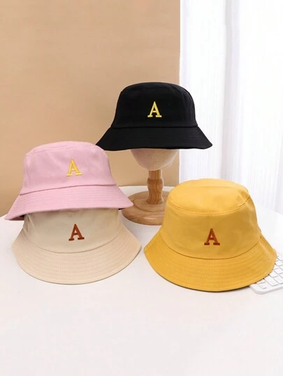 1入新款女式字母刺繡漁夫帽，四季百搭簡約經典風格，防風防曬可調節，適合室外旅行