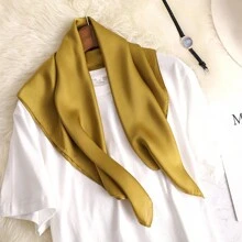 女士70cm x 70cm的亞麻方巾純色圍巾，適用於袋子裝飾、防曬、披肩、優雅頭巾、時尚髮箍 - A - 查看 24