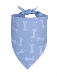 1pc Pet Bib, Blue Dog Bandana With Bone Print & Adjustable Neck For Medium To Large Dogs