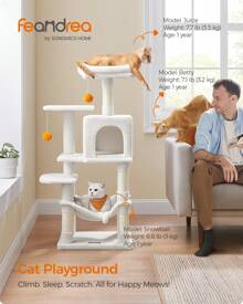 Feandrea Cat Tree, 44.1-Inch Cat Tower For Indoor Cats, Multi-Level Cat Condo With 4 Scratching Posts, 2 Perches, Hammock, Cave - trắng - Xem 1