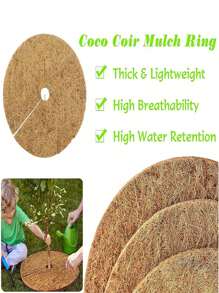 FEPK 1片扁平防草垫,椰子棕垫,圓形椰子纖維垫,椰子棕根保護垫,盆栽垫,自然椰子纖維樹蓋垫保護膜,適用於盆栽植物,防塵和防貓,是一款很好的園藝盆蓋防塵保護罩 - 棕色 - 查看 9