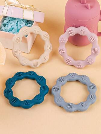 1Pc Baby Teether Rings, 100% Silicone Teether Bracelets For Babies To Self-Soothe, & Phthalate Free Teething Toys,Baby Teether Teething,Silicone Baby Toys,Baby Toys,Tummy Time,Baby Christmas Gift,Baby Things