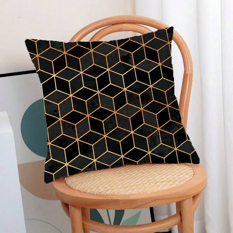 1pc Classic Geometric Gold Pattern Cushion Cover/Pillowcase Suitable For All Seasons (Without Filling) - Multicolor - View 1