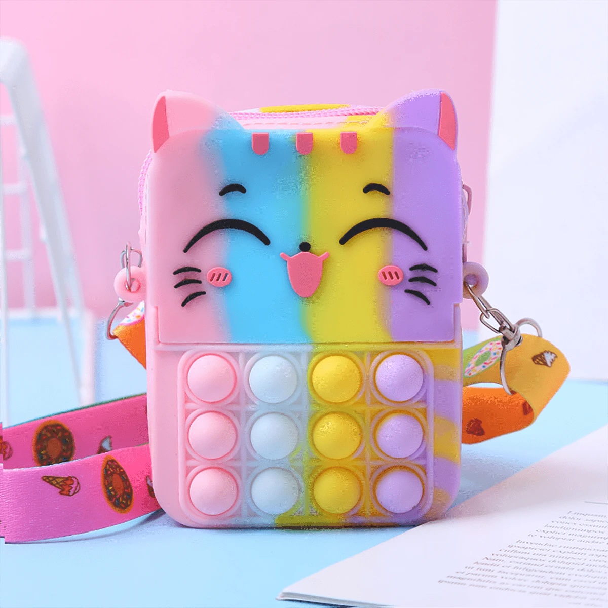 Silicone Bút Cái túi Dễ thương Mèo Giảm sức ép Túi bảo quản Đồng xu Ví - Macaron 1 - Xem 1