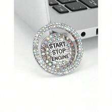 1pc No Hole Car Engine Start Stop Button Bling Ring Crystal Rhinestone Ignition Starter Decoration Circle For Car Interior