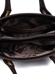 時尚大容量柔軟皮革手提包,輕便的上班族肩帶包 - 黑色 - 查看 10