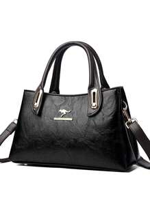 時尚大容量柔軟皮革手提包,輕便的上班族肩帶包 - 黑色 - 查看 7