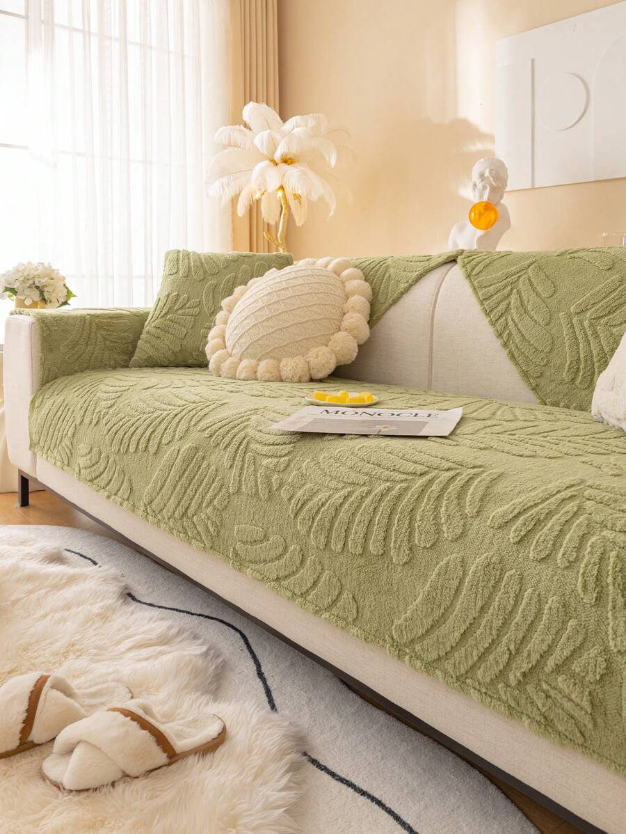 1個長毛沙發坐墊,四季通用防塵沙發套背墊巾 - 綠色 - 查看 1