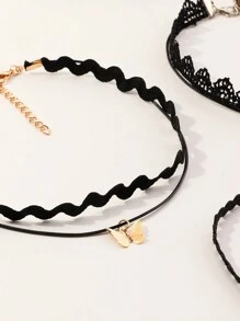 5pcs/Set Black Choker Necklace Set, Fashion Accessories For Girls Party & Banquet - Black - View 5