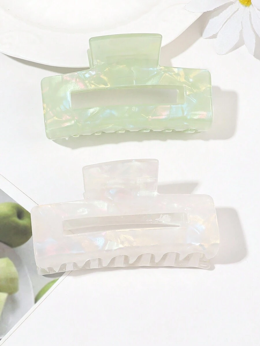 2 件套醋酸大理石美人鱼绿色镂空几何方形中号精致仙女头饰发夹爪夹发夹发夹发夹发夹发夹发夹秋冬发饰女士度假装女士 - 彩色 - 查看 1