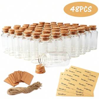 12/48pcs Mini Transparent Glass Bottle With Stopper 25ml Wish Bottle For Gift, Diy Decoration Container, Home Decor For Wedding Bridal Shower