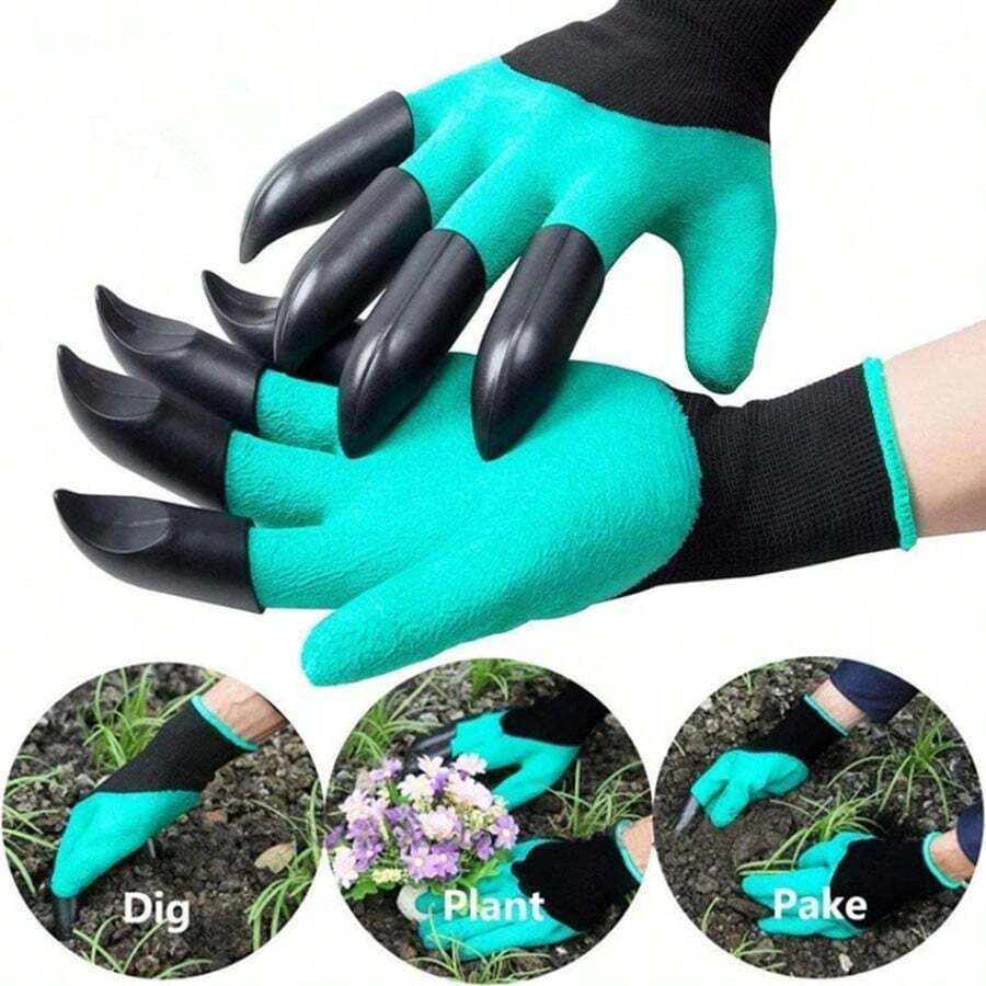 1 Cặp Găng Tay Làm Vườn Có Găng Tay Cao Su Hình Móng Vuốt, Chống Trượt Và Chống Cắt, Lý Tưởng Cho Việc Trồng Và Đào Vườn, Dụng Cụ Làm Vườn, Dụng Cụ Làm Vườn Cho Vườn - màu xanh lá - Xem 1