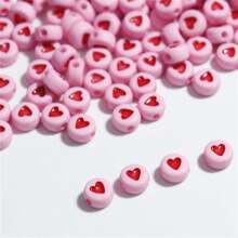 100/200/500颗粉色和红色心形亚克力珠，4*7毫米，适用于DIY项链、手链、生日礼物首饰制作 - 粉色 - 查看 4