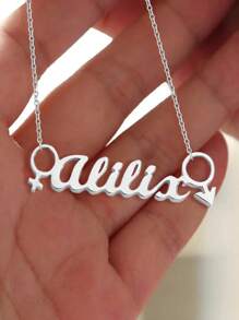 時尚輕奢男女個性化定制皇冠不銹鋼名字項鍊母親節父親節情人節紀念畢業摯友生日高端吊墜禮物 - 銀色 - 查看 2