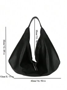 Fashionable Minimalist Large Capacity Handbag, Soft Leather Casual Tote Bag, Retro Relaxed Style, Suitable For Daily Use, Crescent-Shaped - Black - View 9