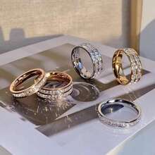 1pc High-Grade Stainless Steel Starry Sky Diamond Inlaid Couple Ring, Four Seasons Universal
