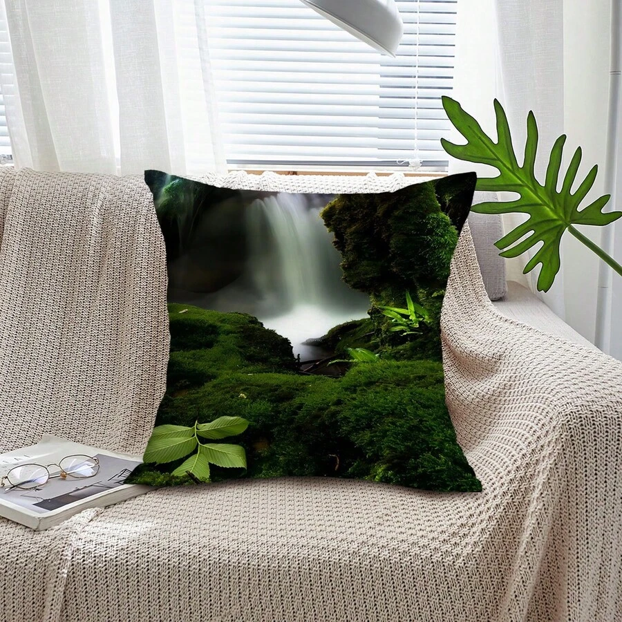 1件青苔和清澈的春天圖案坐墊套和枕套,春夏季節流行風格,適用於四季（不包括枕芯） - 彩色 - 查看 1