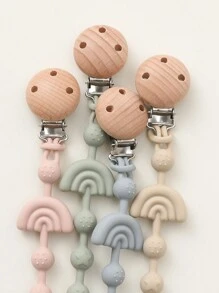 1pc Baby Silicone Pacifier Clip, Infant Rainbow Anti-Drop Pacifier Holder, Nipple Clip, Baby Teether Teething Toys Holder With Beads,Baby Accessories, Baby Shower Gift - Beige - View 9