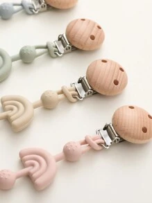 1pc Baby Silicone Pacifier Clip, Infant Rainbow Anti-Drop Pacifier Holder, Nipple Clip, Baby Teether Teething Toys Holder With Beads,Baby Accessories, Baby Shower Gift - Beige - View 6