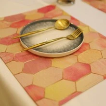 4入組防燙隔熱布餐墊長方形桌墊,適用於餐廳咖啡杯 - 橘色三角形 - 查看 4