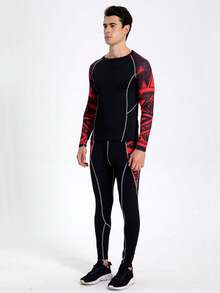 Bộ đồ thể thao bó sát kiểu bạn trai dành cho nam, áo thun thể thao dài tay, khô và siêu đàn hồi, quần áo và quần bó tập chạy bộ nhanh khô - màu đen - Xem 2