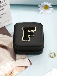 1個簡約風格字母系列珠寶收納盒,適用於戒指、項鏈、耳環 - 黑色黑字母 - 查看 18