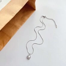 1 szt. Modny, minimalistyczny design Stal nierdzewna Wisiorek z muszlą i sztuczną perłą z nieblaknącym łańcuszkiem wężowym Naszyjnik z obojczykiem, Na Damskie codzienne noszenie