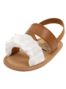 Yibubu 白色婴儿女童鞋软底褶边婴儿凉鞋适合新生女孩 - 防滑婴儿鞋初学步鞋夏季幼儿女童鞋 - 白色 - 查看 9