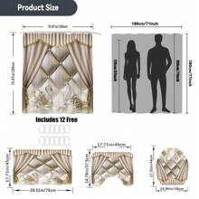 1/4pcs Luxury Drapery Pattern Shower Curtain Set Bathroom Decor Swan Print Shower Curtains With Hooks Bath Mats Rugs Toilet Lid Cover Non-Slip Carpet - Multicolor - View 2