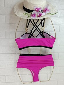 Women Bikini Sets - 玫紅色 - 查看 2