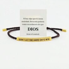 1 Pieza Pulsera De Tubo Curvado De Acero De Titanio Grabado De Moda, Pulsera Ajustable De Cadena De Letras Afortunadas Tejido A Mano Unisex Joya Regalo - Dorado - Ver 11