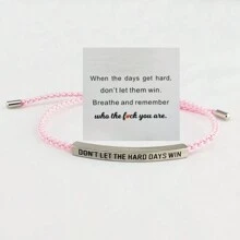 1 Pieza Pulsera De Tubo Curvado De Acero De Titanio Grabado De Moda, Pulsera Ajustable De Cadena De Letras Afortunadas Tejido A Mano Unisex Joya Regalo - Dorado - Ver 8
