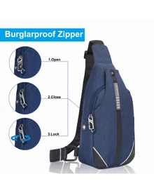 WATERFLY Crossbody Sling Bag Men Women Anti Theft Backpack For Traveling Chest Shoulder Bag - 藍色 - 查看 3