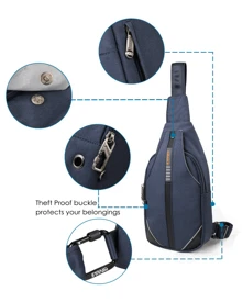WATERFLY Crossbody Sling Bag Men Women Anti Theft Backpack For Traveling Chest Shoulder Bag - 藍色 - 查看 6