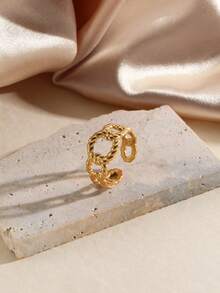 1 chiếc nhẫn hở cá nhân hóa bằng thép không gỉ mạ vàng 18k, phong cách tối giản, phù hợp cho phụ nữ mặc hàng ngày và dự tiệc - Vàng - Xem 9