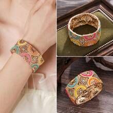 1 Miếng Mạ vàng Dopamine Phong cách Kết cườm Rộng Nhẫn Vòng tay Đàn hồi String , Thích hợp Đối với Của phụ nữ Mặc hàng ngày - Vàng - Xem 5