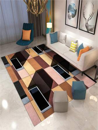 1pc Modern Luxury Style Floor Mat With Colorful Wall Painting Pattern For Living Room, Study, Bed Room, Foyer, Anti-Skid And Absorbent