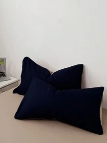 3 件套深蓝色卡其色双缝线水洗羽绒被套，亲肤 - 藏蓝色 - 查看 8