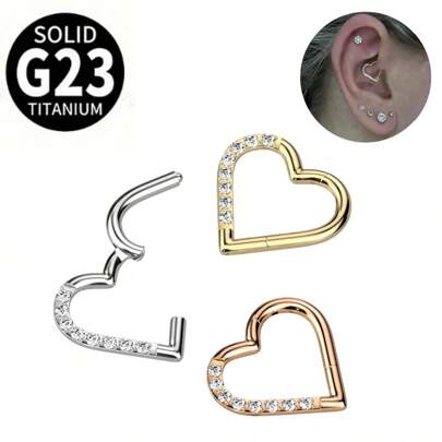 SENLANSP 1pc 16g G23 Titanium Heart Shaped Nose Ring And Cartilage & Tragus Earring For Women, Piercing Jewelry With Seamless Decoration Valentines,Mom,Mother,Mother's Day,Gift