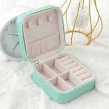 1pc PU Leather Small Jewelry Box, Mini Jewelry Travel Case, Necklace Ring Earrings Storage Organizer Mini Jewelry Case Double Layer Travel Jewelry Organizer For Women Girls Gift, Wedding Decorations Storage Container - Multicolor - View 7