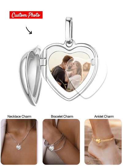 1pc Personalized Photo Bracelet Pendant, Gift For Women, Mothers, Photo Necklace Pendant, Photo Anklet Pendant, Heart/Round Pendant Beads, Gift For Daughter, Girlfriend, Wife, Best Friend, Valentine's Day, New Year, Charming