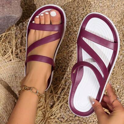 2025 夏季女士防水浴室拖鞋、海滩软底孕妇鞋、平底户外沙滩凉鞋