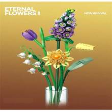 套裝,永生花套裝迷你積木花束套件節日禮物,人造玫瑰花,人造裝飾母親節情人節生日禮物送給戀人和父母 - 彩色 - 查看 4