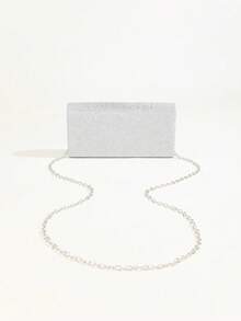 Mini Square Bag With Sparkly Flap Glamorous Evening Bag With Chain For Party Glamorous, Elegant, Exquisite, Quiet Luxury Sequins, Elegant, Luxurious, Shiny Mini Glitter Envelope Bag Chain With Flap Glamorous, Bridal Bag Perfect For Weddings, Proms And Party Events Evening Bag, Dinner Bag For Party Girl, Woman. - 銀色 - 查看 4
