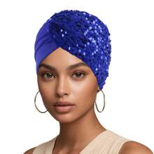 Fashion Women's Solid Color Beanie Hat Bling Side Sequin Decorated Stretch Turban Hat Bonnet Hair Bonnet Turban Christmas