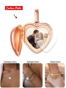 1pc Personalized Photo Charm Bracelet, Gift For Mother, Daughter, Girlfriend, Wife, Best Friend, Heart & Round Pendant Beads, Valentine's Day Gift For Daughter, Girlfriend, Wife, Best Friend - Gold - View 8