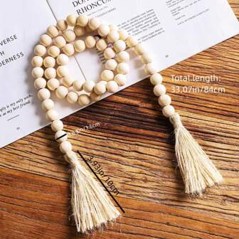 1 件乡村风格家居装饰，配有 43 颗木珠流苏串和绳，DIY 串珠配件，适用于手工制作的壁挂、家居装饰、房间装饰、墙壁装饰