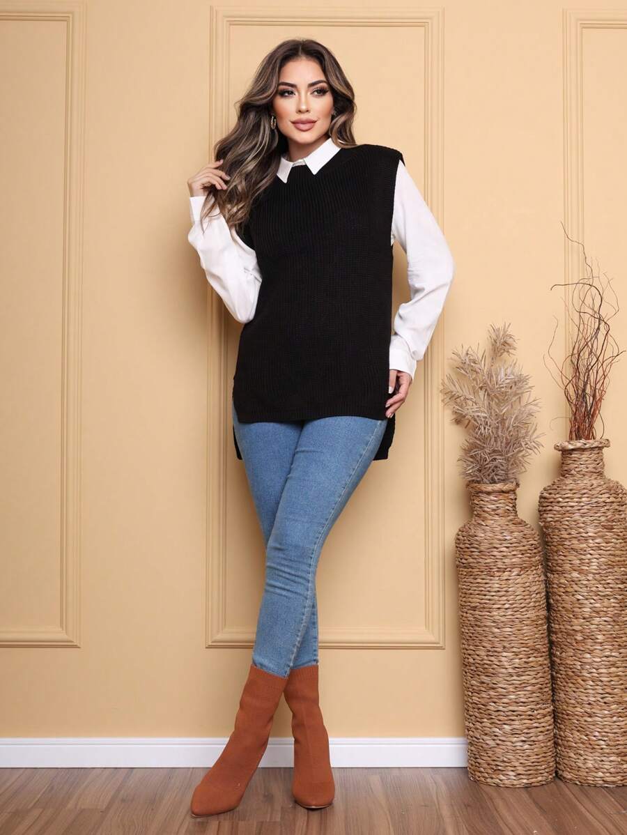 Shu MODA Colete de Lã Qualidade ótimo /Preço de Fabrica /Bem Quente e confortável pode faz varias combinação suéter tricô/SIM BLUSA - Preto - Visão 1